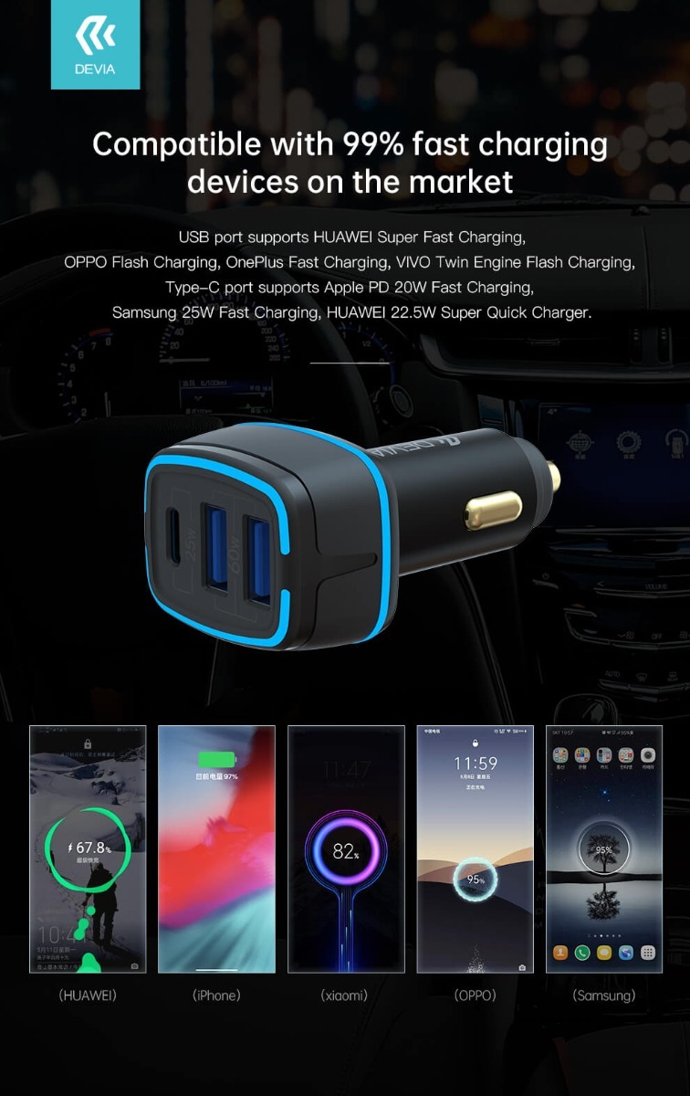 ديفيا Devia شاحن سيارة مزدوج USB & Type-C Devia Extreme Speed INSTIRES